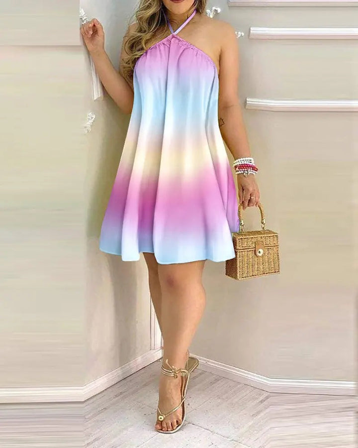 W&W Mode | Bedrucktes Cold Shoulder Halter Tie Kleid