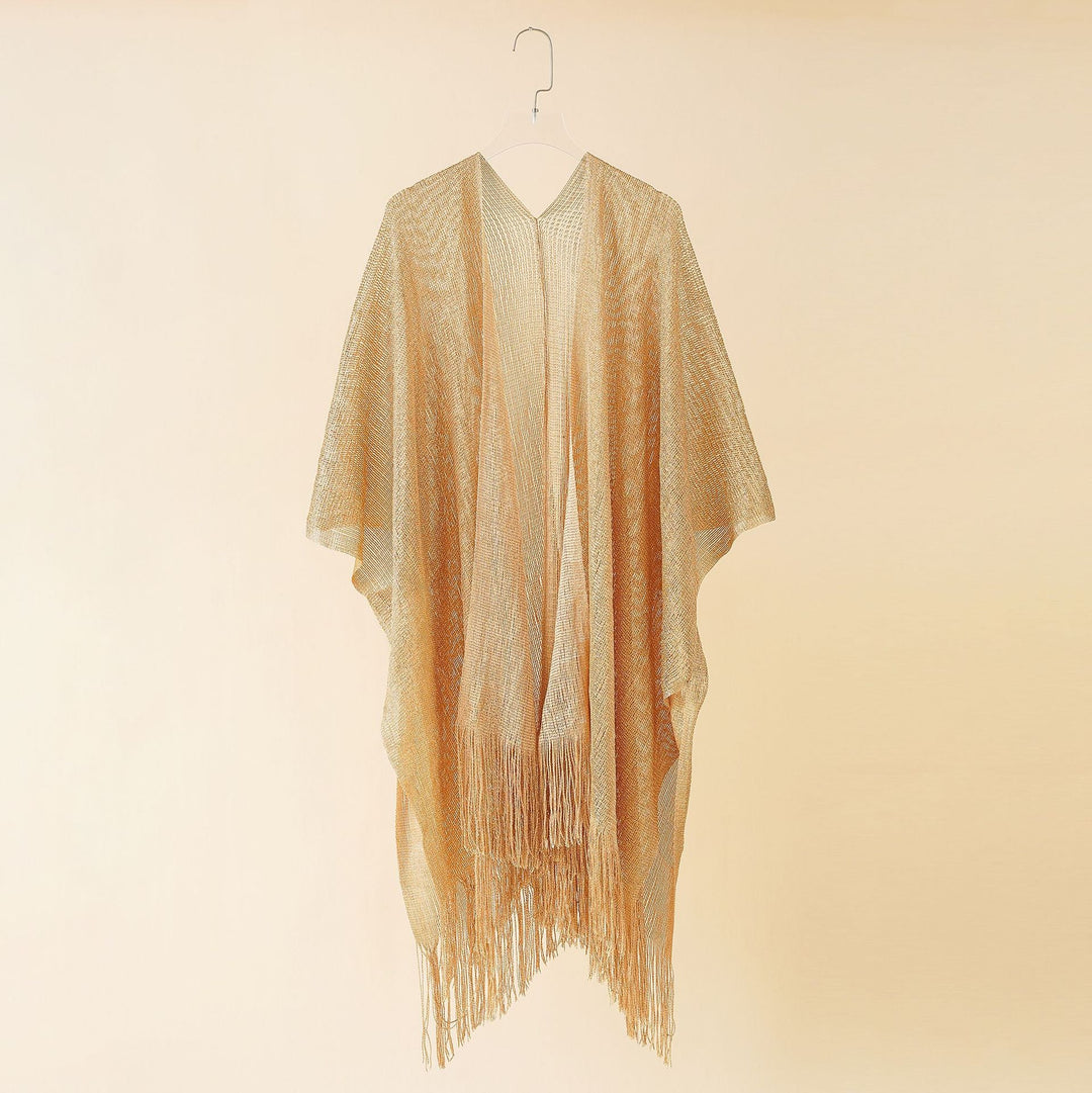 Damen Fransen-Kimono aus transparenter, luftiger Struktur W&W Mode