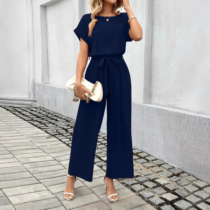 Damen Jumpsuit mit weitem Bein und Taillengürtel W&W Mode