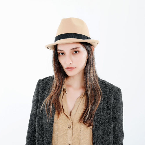 Damen Fedora-Hut aus hochwertigem Wollmix mit stilvollem Band W&W Mode