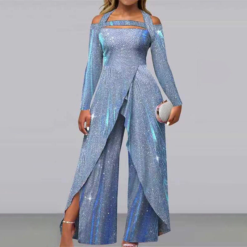 Damen Glamouröser Jumpsuit mit schimmerndem Paillettenbesatz und eleganten Cut-Outs W&W Mode