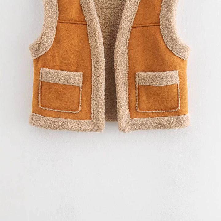 Damen Teddy-Weste mit praktischen Taschen und hohem Kragen W&W Mode