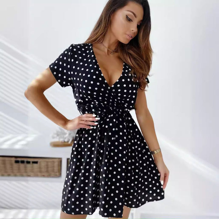 W&W Mode | Kurzarm V-Neck Gummizug Bindekleid