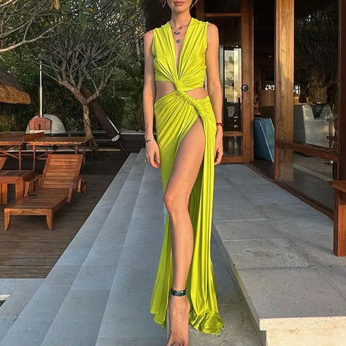 Damen Maxikleid mit tiefem V-Ausschnitt und verführerischem Wickeleffekt W&W Mode