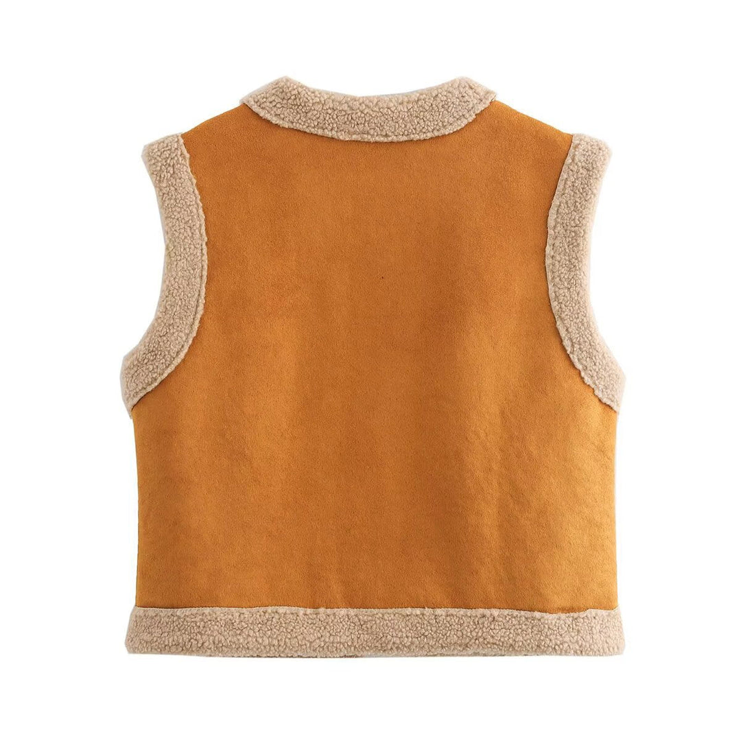 Damen Teddy-Weste mit praktischen Taschen und hohem Kragen W&W Mode