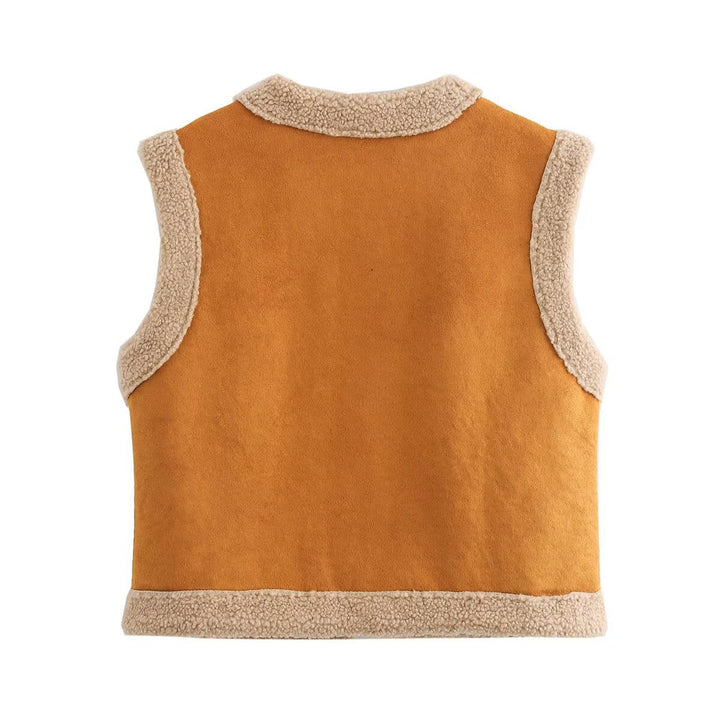 Damen Teddy-Weste mit praktischen Taschen und hohem Kragen W&W Mode