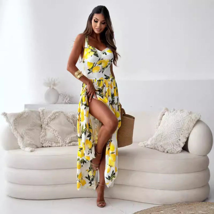 Damen Statement-Maxikleid mit Rüschen und hohem Kragen