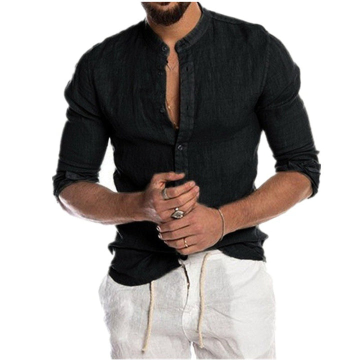 Herren lässiges Leinenhemd mit modischem Henley-Ausschnitt und hochwertiger Knopfdetail W&W Mode