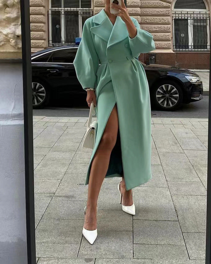Damen Maximaler Oversized Mantel mit Schulterschultern und Doppelreihe W&W Mode