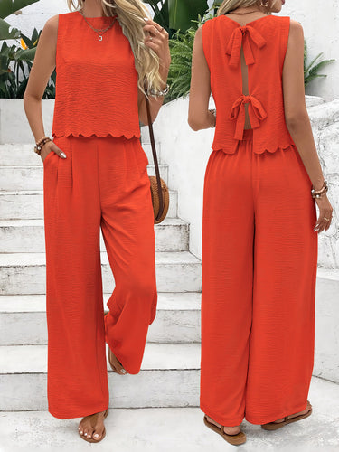 Damen lässiger Jumpsuit mit schickem Rückenausschnitt und weitem Bein W&W Mode