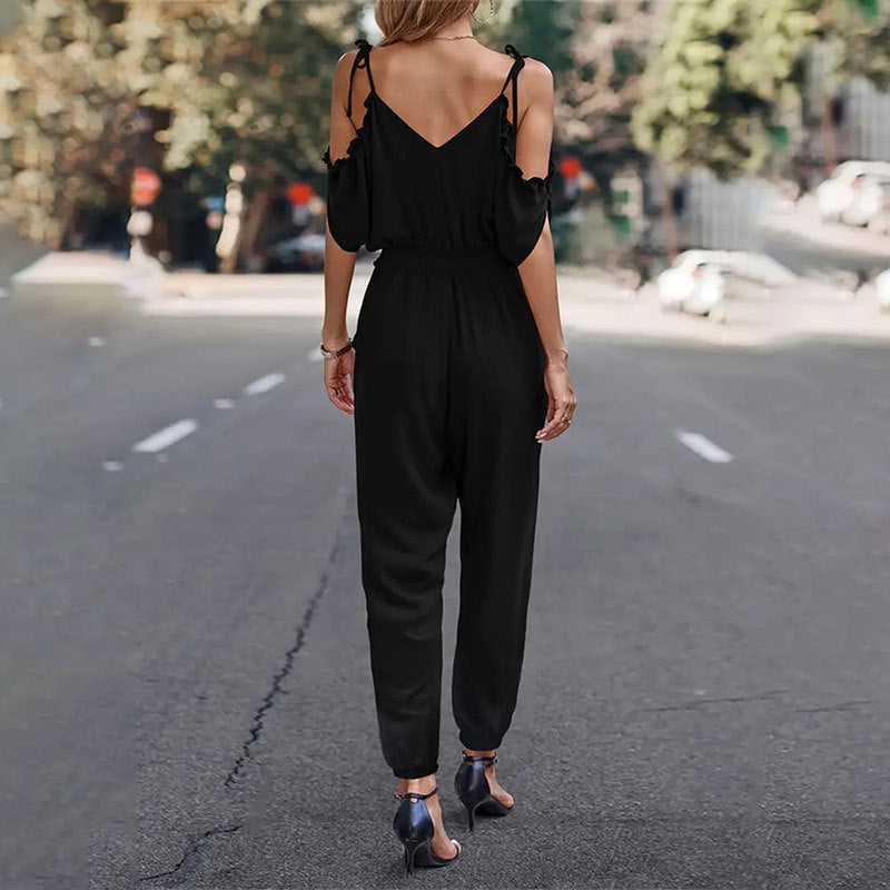 Damen Eleganter Overall mit rüschendetails und praktischem Gummizug W&W Mode