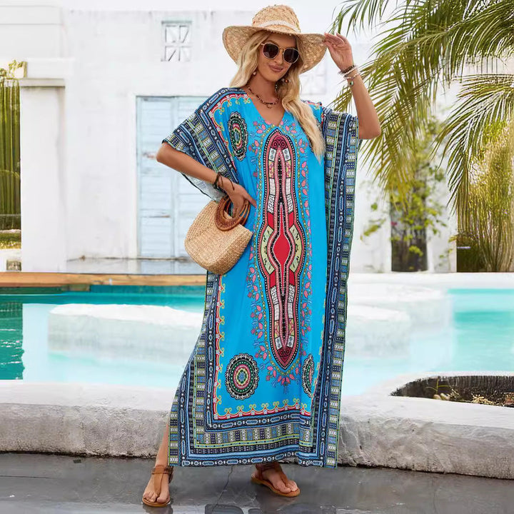 Damen Kaftan mit buntem ethnischen Muster und seitlichem Schlitz W&W Mode