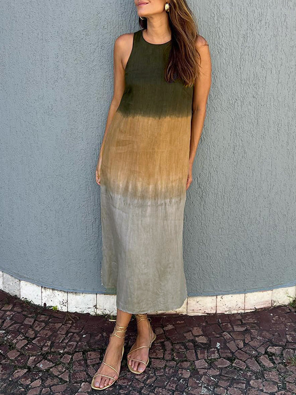 W&W Mode | Lässiges Baumwoll-Leinen Ärmelloses Gradient-Kleid