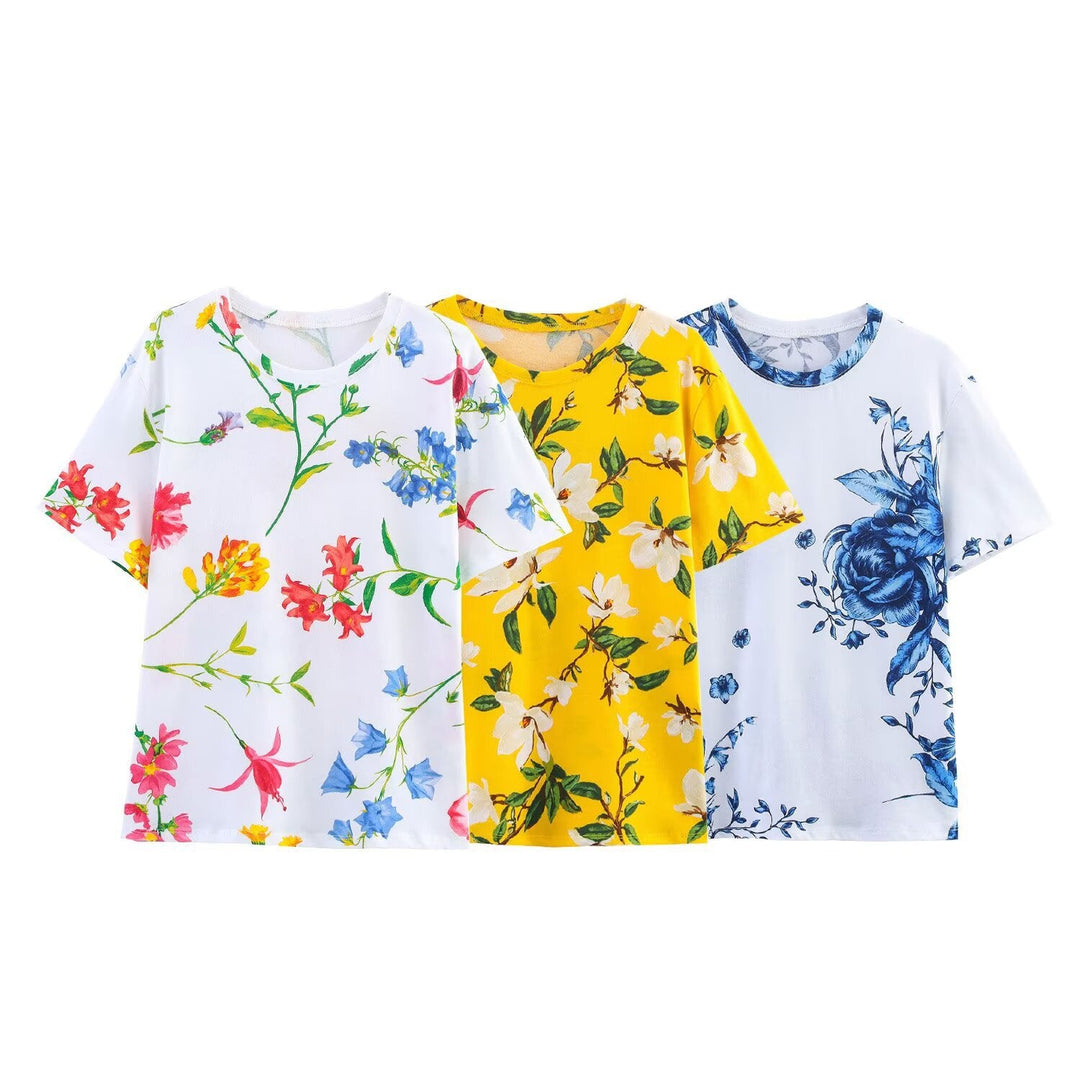 Damen T-Shirt aus hochwertiger Baumwolle mit floralem Print und lässigem Schnitt W&W Mode