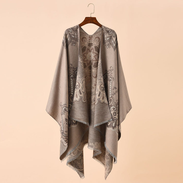 Damen Eleganter Kimono-Poncho mit kunstvollem Muster und fransigen Kanten W&W Mode