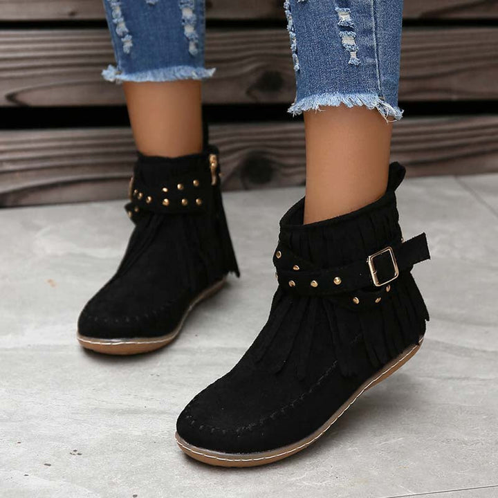 W&W Mode | Boho Stiefelette Mit Fransen Und Schnallen Für Damen