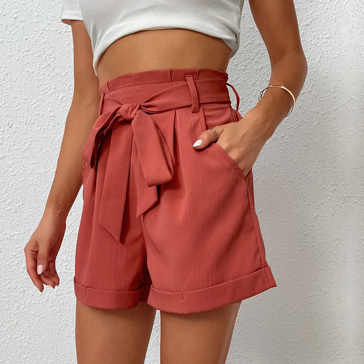 Damen kurze Lockere Hose mit Bindegürtel W&W Mode
