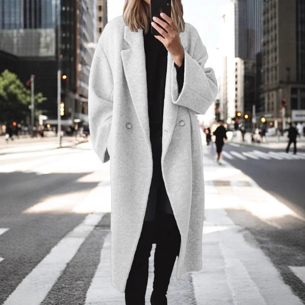 Damen Oversized Wollmantel mit eleganter Schnittführung und dezenten Druckknöpfen W&W Mode