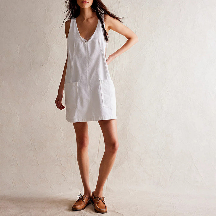 W&W Mode | Denim Träger Pocket Verstellbares Mini Kleid