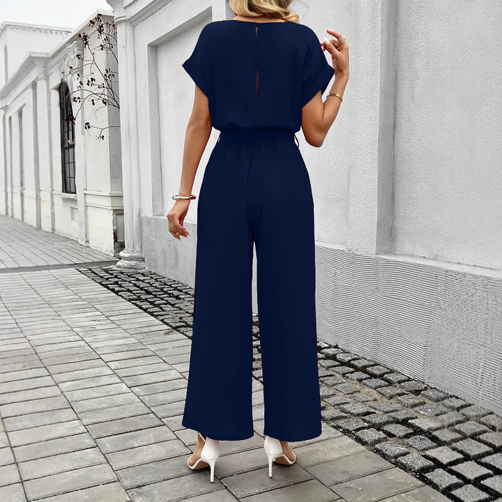 Damen Jumpsuit mit weitem Bein und Taillengürtel W&W Mode
