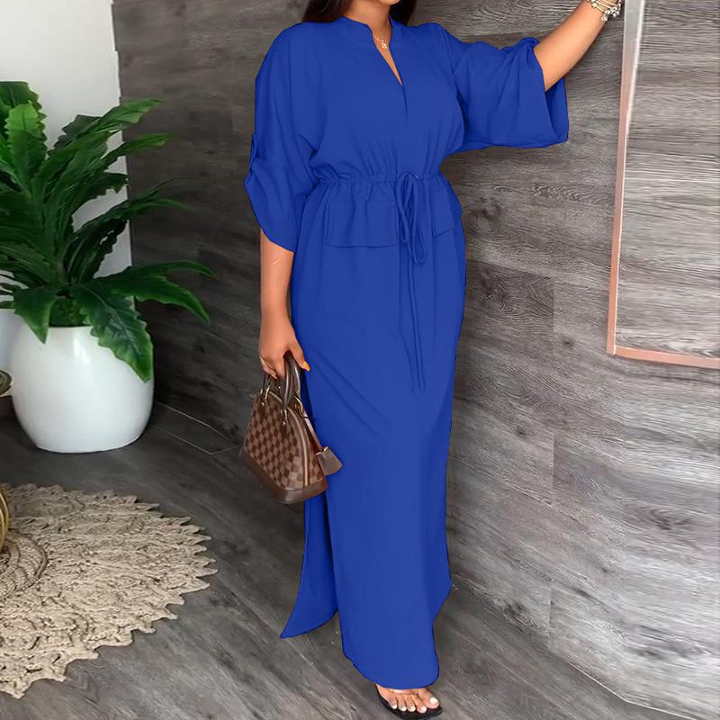 Damen Maxikleid mit Taillierung und offenem Kragen W&W Mode