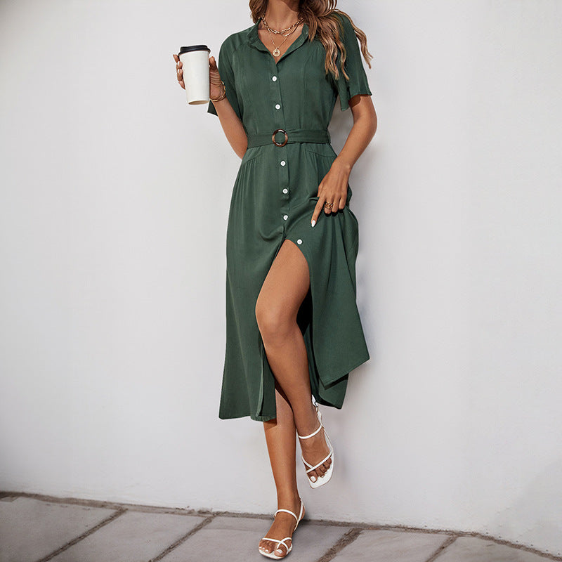 Damen Midikleid mit elegantem Knopfdetail und schmalem Taillengürtel W&W Mode