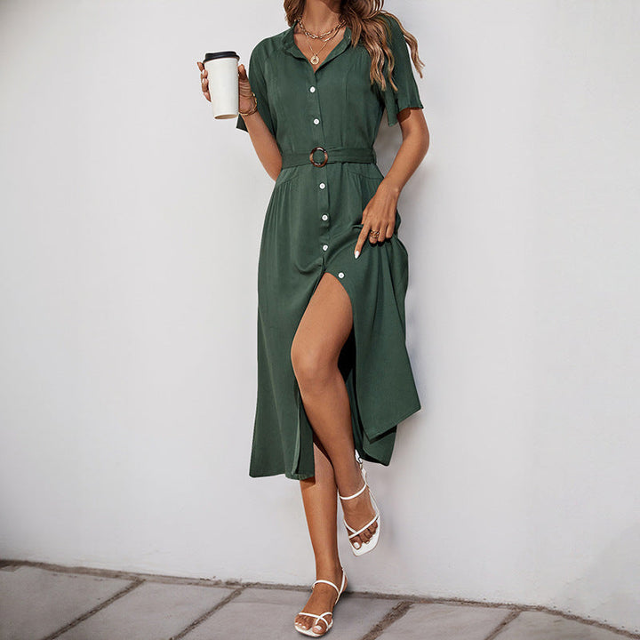 Damen Midikleid mit elegantem Knopfdetail und schmalem Taillengürtel W&W Mode