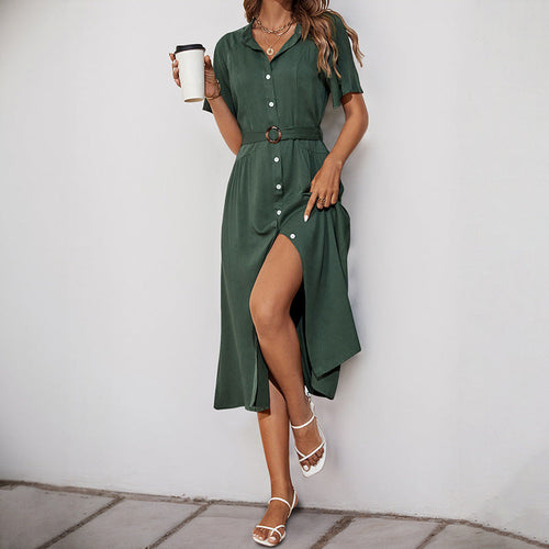 Damen Midikleid mit elegantem Knopfdetail und schmalem Taillengürtel W&W Mode