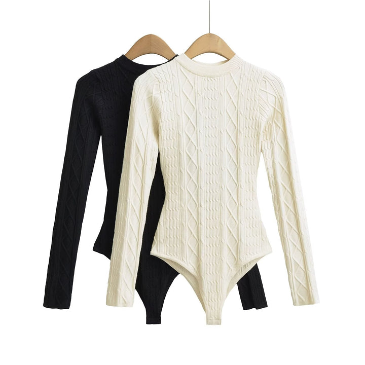 Damen Langarm Bodysuit mit strukturiertem Design W&W Mode