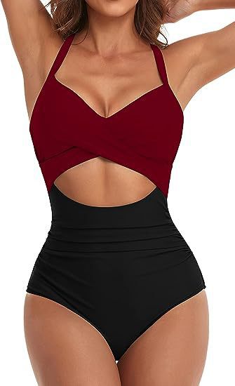 W&W Mode Hollow Cross Neckholder gepolsterter Kontrast-Badeanzug