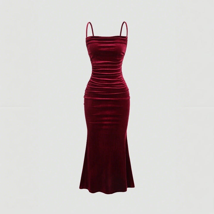 Damen Elegantes Samt-Maxi-Kleid mit figurbetontem Schnitt und raffinierten Raffungseffekten W&W Mode