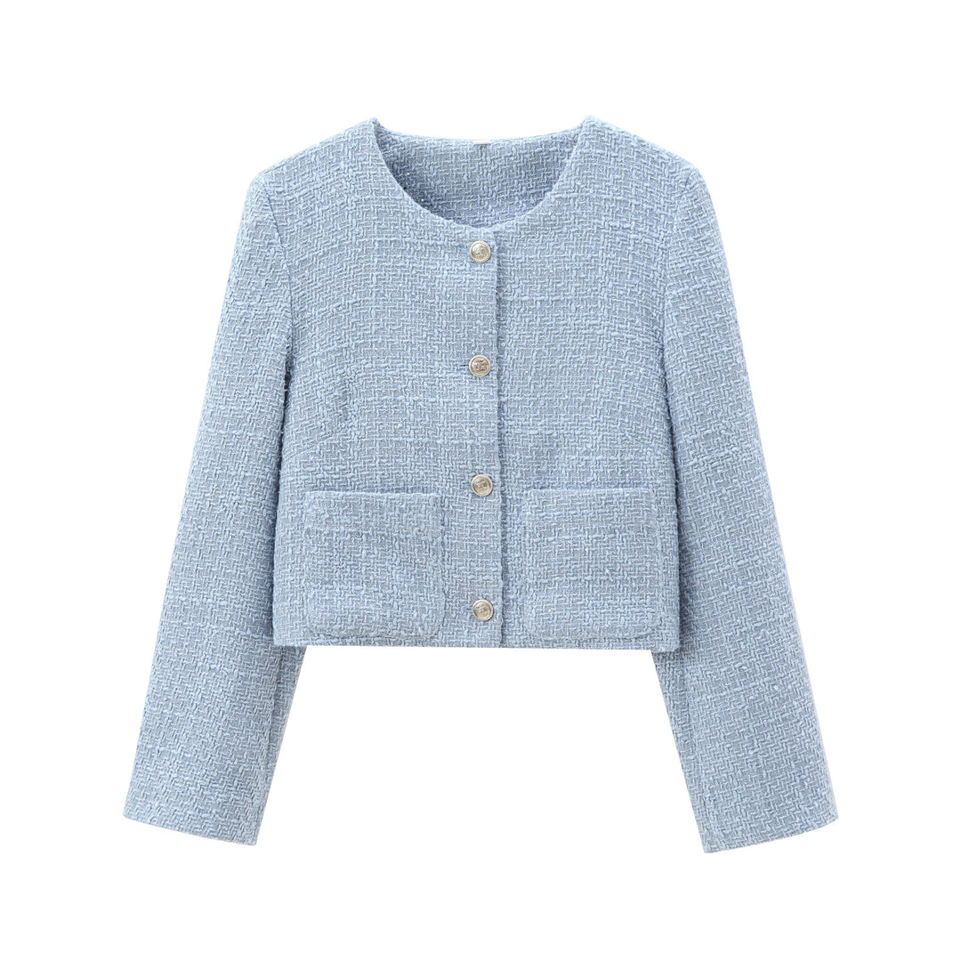 Damen kurz geschnittene Designer-Jacke mit strukturiertem Stoff W&W Mode