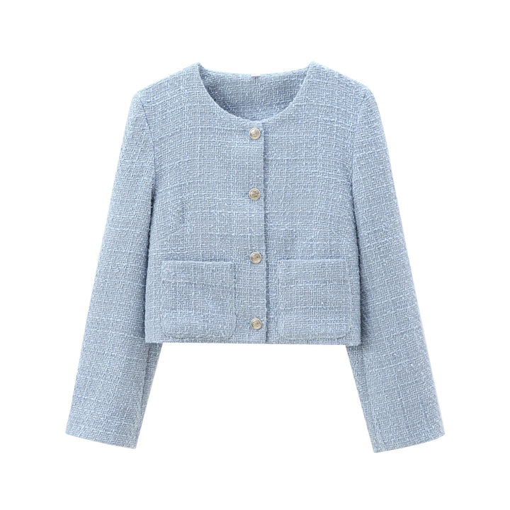 Damen kurz geschnittene Designer-Jacke mit strukturiertem Stoff W&W Mode
