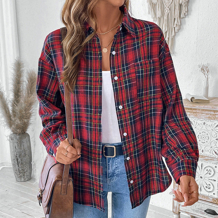 Damen kariertes Overshirt mit breiten Ärmel-Design W&W Mode