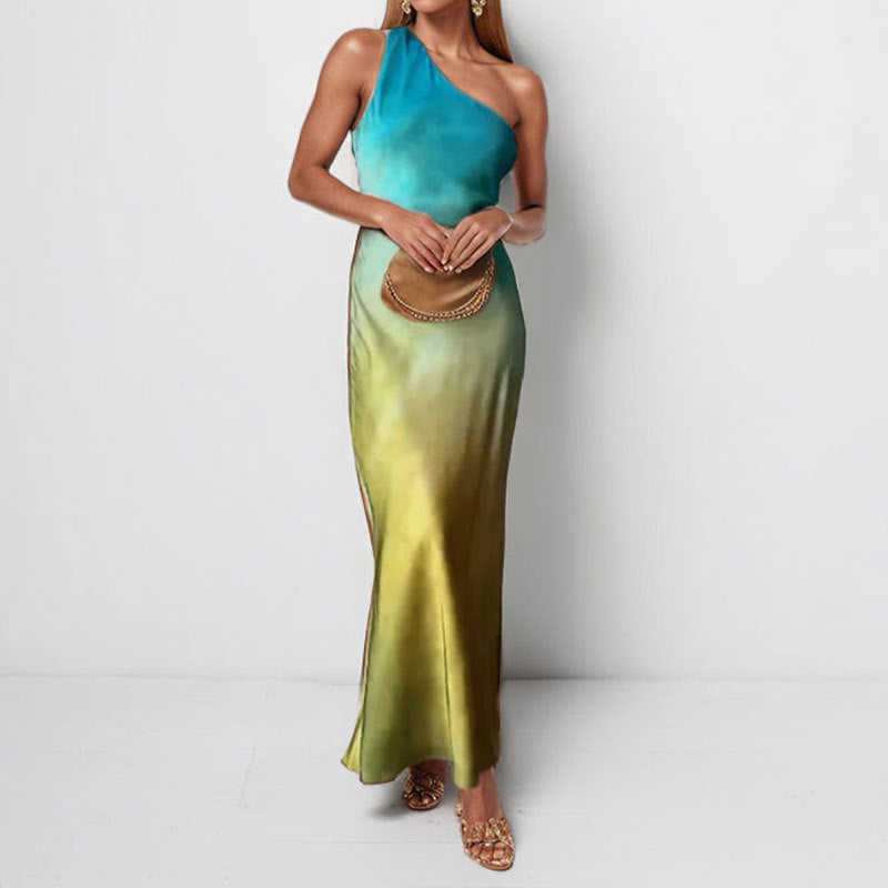 Damen Maxikleid mit asymmetrischem Schnitt und schickem Satin-Finish W&W Mode