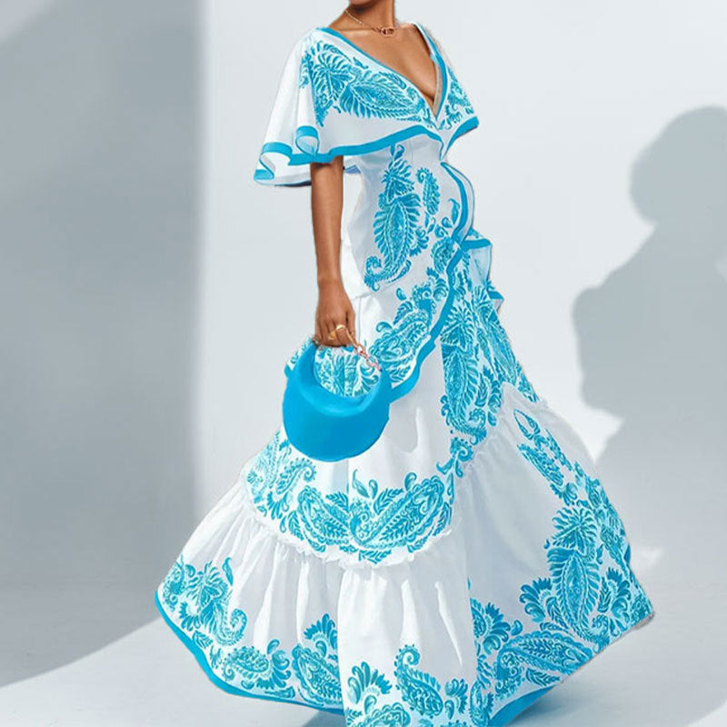 Damen Maxikleid mit verspieltem Rüschenrock und floralem Design W&W Mode