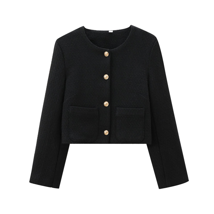 Damen kurz geschnittene Designer-Jacke mit strukturiertem Stoff W&W Mode