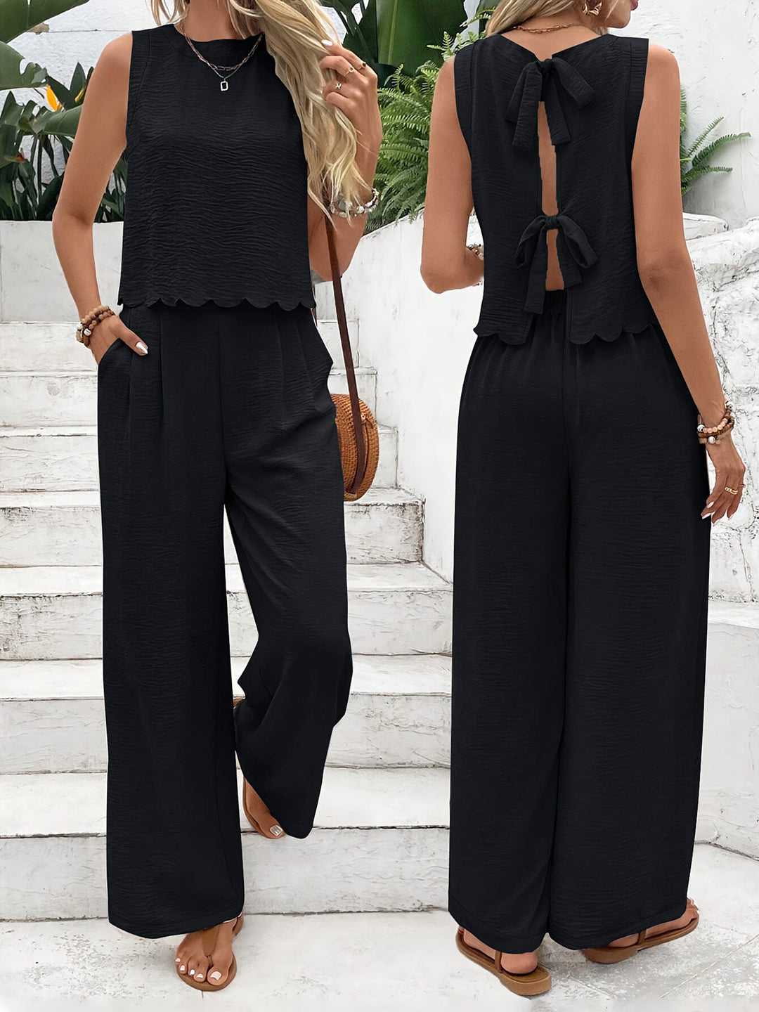 Damen lässiger Jumpsuit mit schickem Rückenausschnitt und weitem Bein W&W Mode