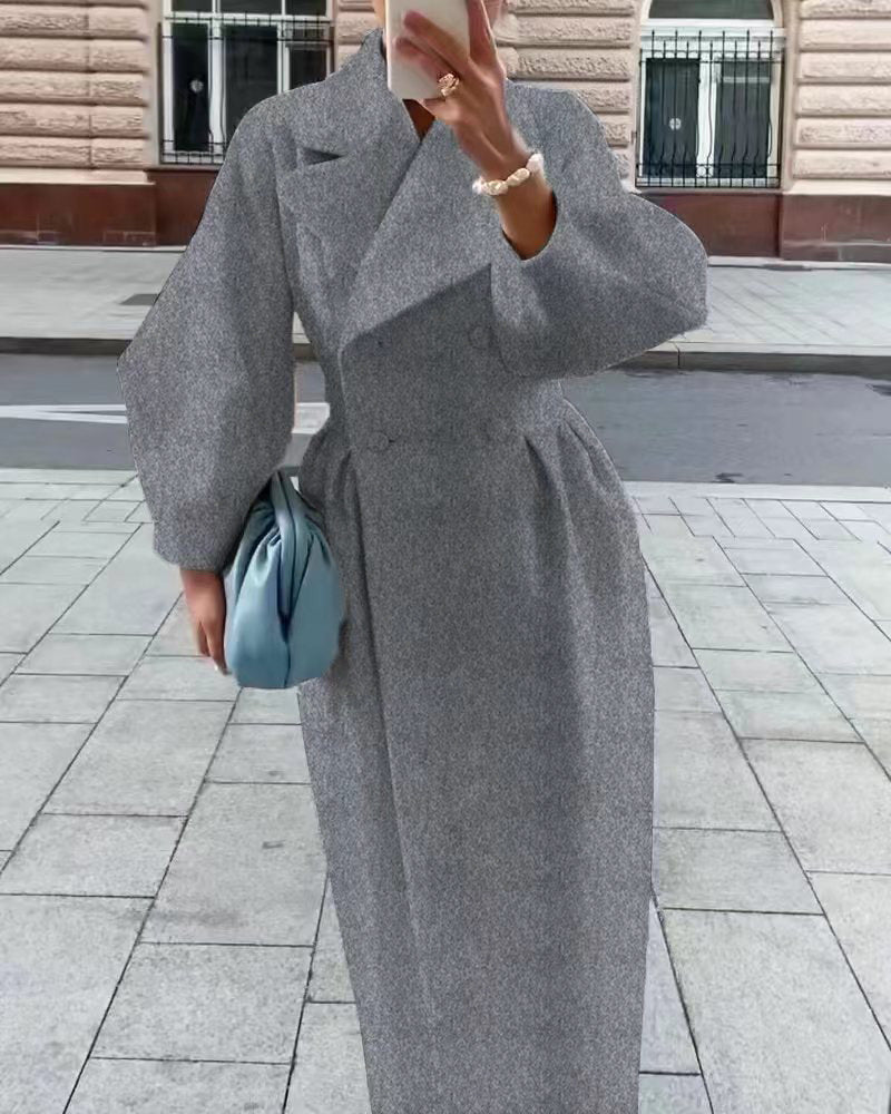Damen Maximaler Oversized Mantel mit Schulterschultern und Doppelreihe W&W Mode