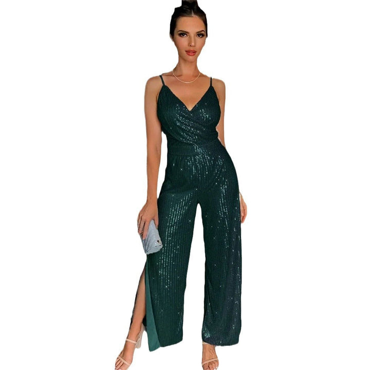 Damen Glamouröser Jumpsuit mit funkelndem Paillettenbesatz und elegantem Schlitz W&W Mode