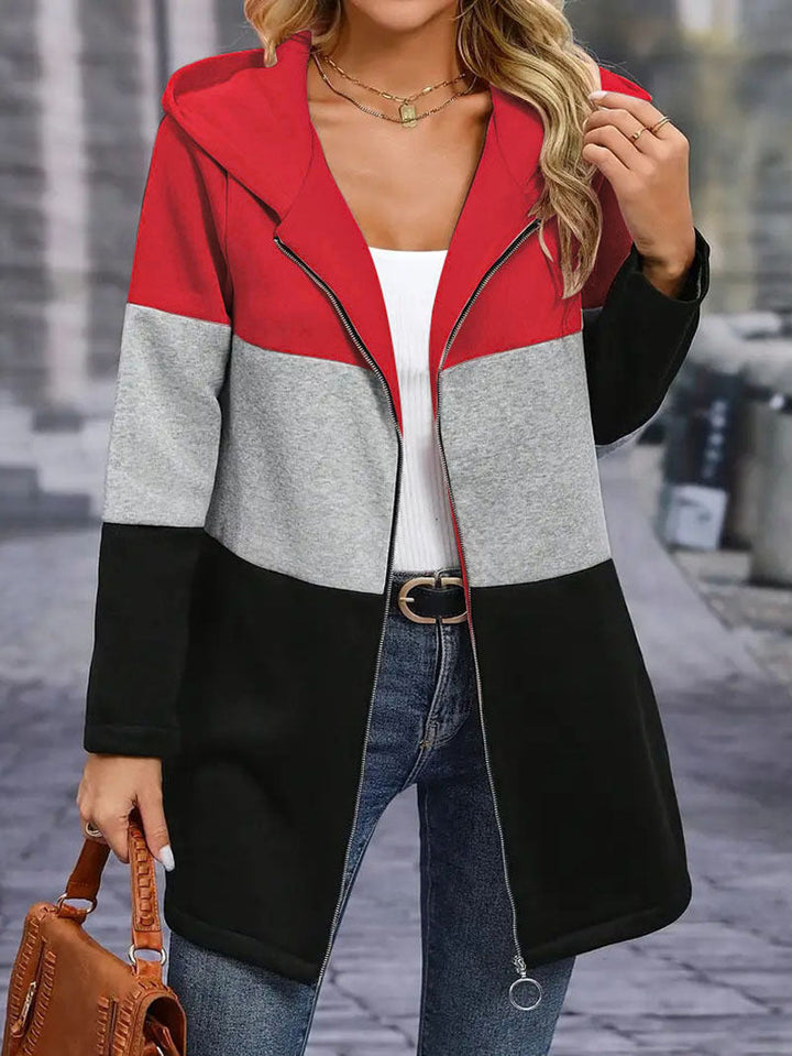 Damen Kapuzenjacke mit modernem Farbblockdesign und praktischen Reißverschlusstaschen W&W Mode