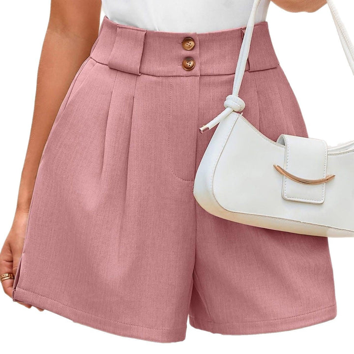 Damen elegante Hochbund-Shorts mit Knopfdetails und weitem Schnitt