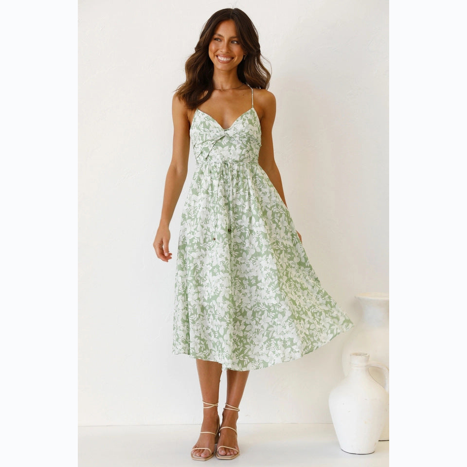 Damen Midikleid mit floralem Muster und verstellbaren Spaghettiträgern W&W Mode