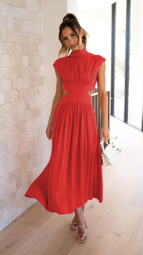 Damen elegantes Maxikleid mit hohem Kragen und seitlichen Cut-Outs W&W Mode