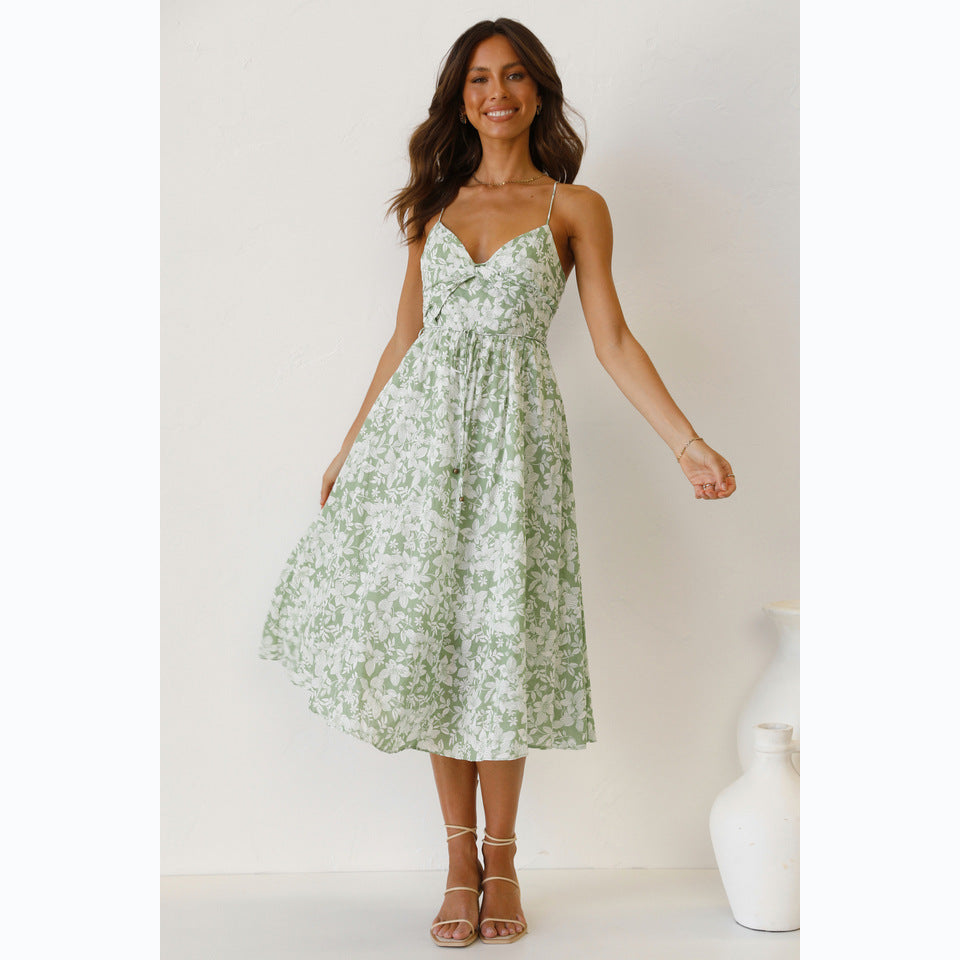 Damen Midikleid mit floralem Muster und verstellbaren Spaghettiträgern W&W Mode