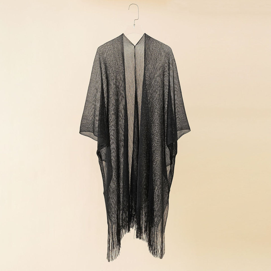 Damen Fransen-Kimono aus transparenter, luftiger Struktur W&W Mode