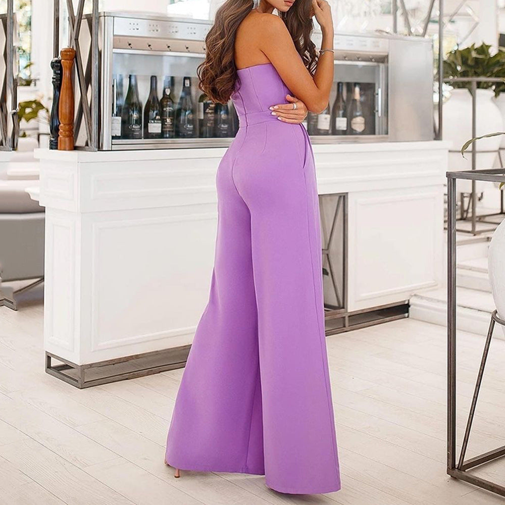 Damen Elegantes Trägerloses Jumpsuit mit weit ausgestellten Beinen und Taschen W&W Mode