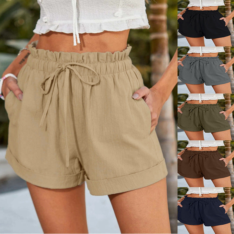 Damen lässige Shorts mit elastischem Bund und Rüschendetail W&W Mode