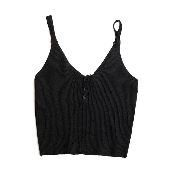 Damen lässiges Trägershirt mit durchgehender Knopfleiste und Rippenstruktur W&W Mode