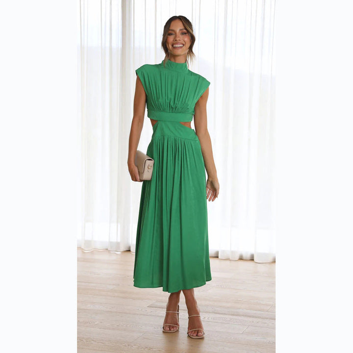Damen elegantes Maxikleid mit hohem Kragen und seitlichen Cut-Outs W&W Mode